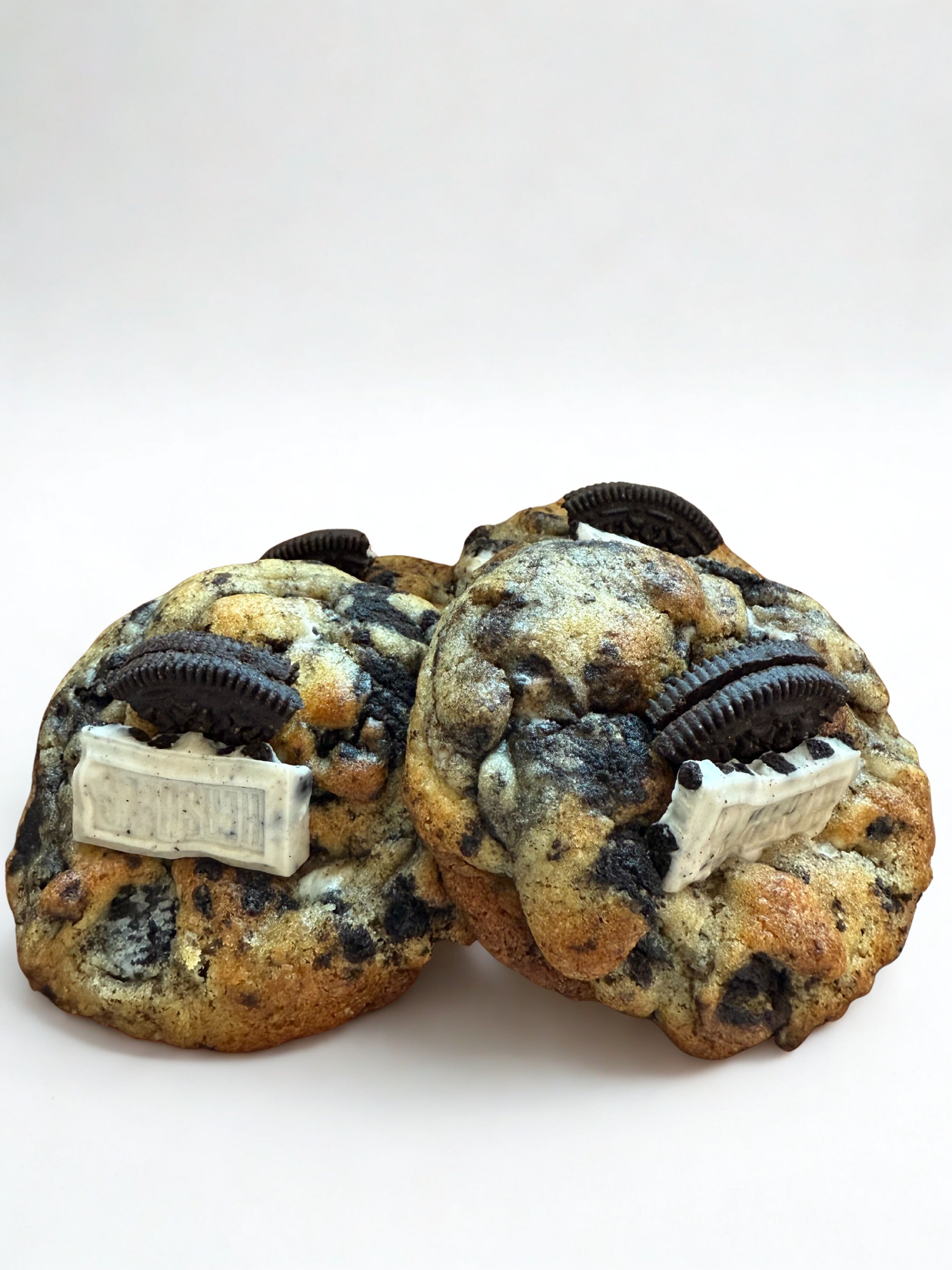 Cookies and cream cookie made in Los Angeles with Oreos, white chocolate, and crispy Oreo bits.